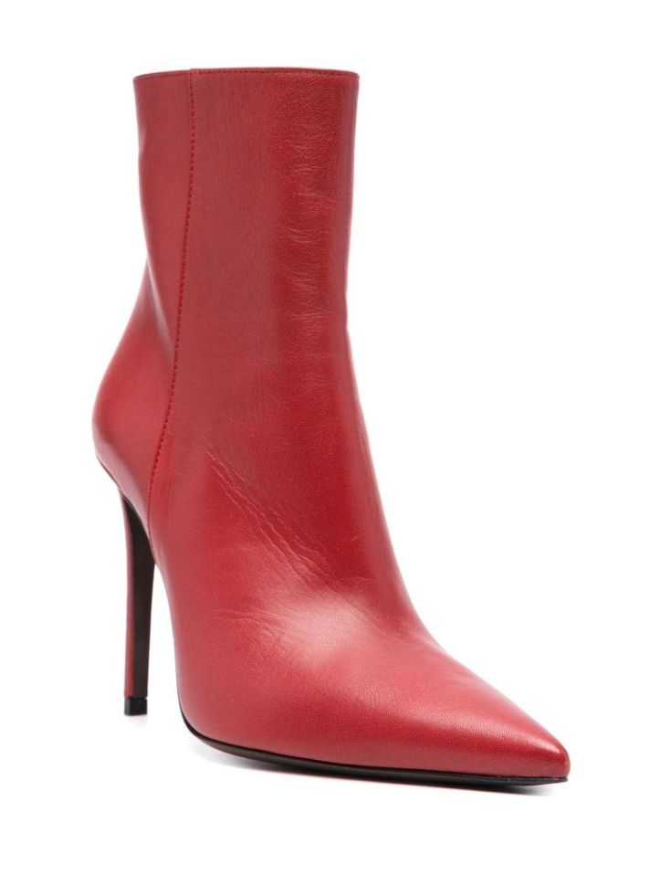 Roberto Festa Mulan 105mm Leather Boots - Farfetch Pointed Toe Calf Leather Boots With Red Sole, Red Pointed Toe Calf Leather Boots, Luxury Red Pointed Toe Heeled Boots, Red High Heel Calf Leather Boots, Red High Heel Boots In Calf Leather, Pointed Toe Calf Leather Heeled Boots With 4-inch Heel, Pointed Toe Boots With 4-inch Heel In Calf Leather, Blood Red, Mulan