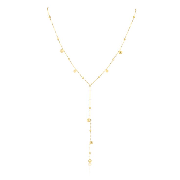 Add some fun and flair to your outfit with our Beaded Lariat necklace! This unique piece features gorgeous gold beads for a touch of elegance and playfulness. Perfect for any occasion, it's sure to make a statement! 18k Gold Plated over Stainless Steel 16" +2" Ext 4" Drop Water & Tarnish Resistant Hypoallergenic Lariette Necklace, Beaded Lariat Necklace, Drop Water, Long Gold Necklace, Blue Wine Glasses, Gold Beaded Necklace, Necklace White Gold, Y Necklace, Long Necklaces