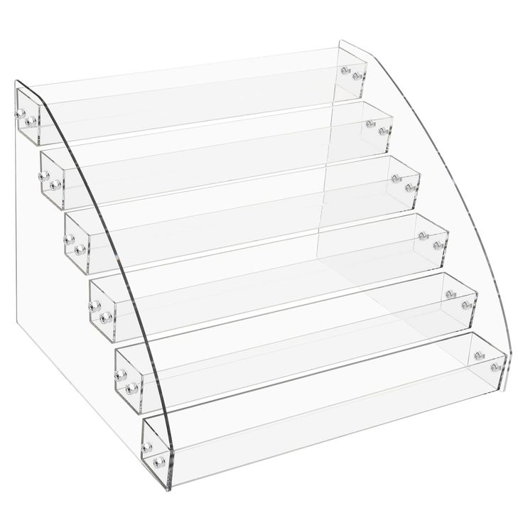 three tiered clear acrylic display case with four drawers on the bottom and two sides