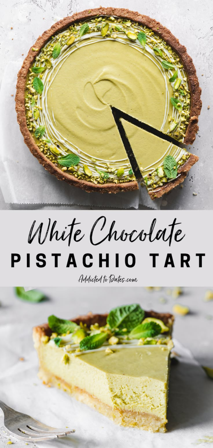 white chocolate and pistachio tart is an easy dessert recipe that's ready to be eaten