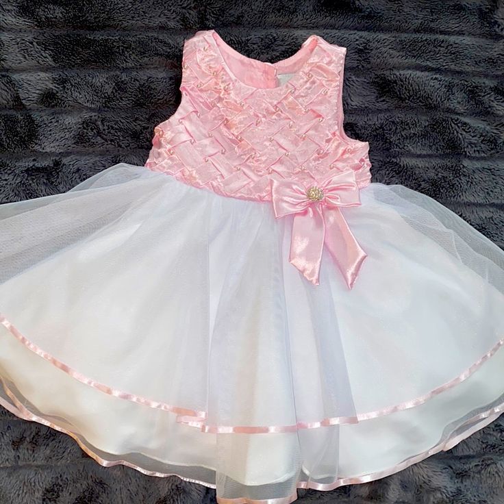 Never Worn, Cute Little Girls Dress Cute White Princess Dress For Baptism, White Princess Style Baptism Dress For Summer, White Princess Baptism Dress For Summer, Cute White Spring Tutu Dress, Cute White Tutu Dress For Spring, Pink Baptism Dress For Spring, Spring Princess Dress In White, White Princess Tutu Dress For Spring, Princess White Tutu Dress For Spring