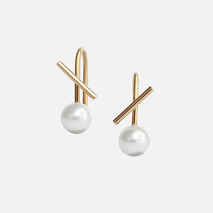 White Pearl Horizon Mini Thread Earring - At Present