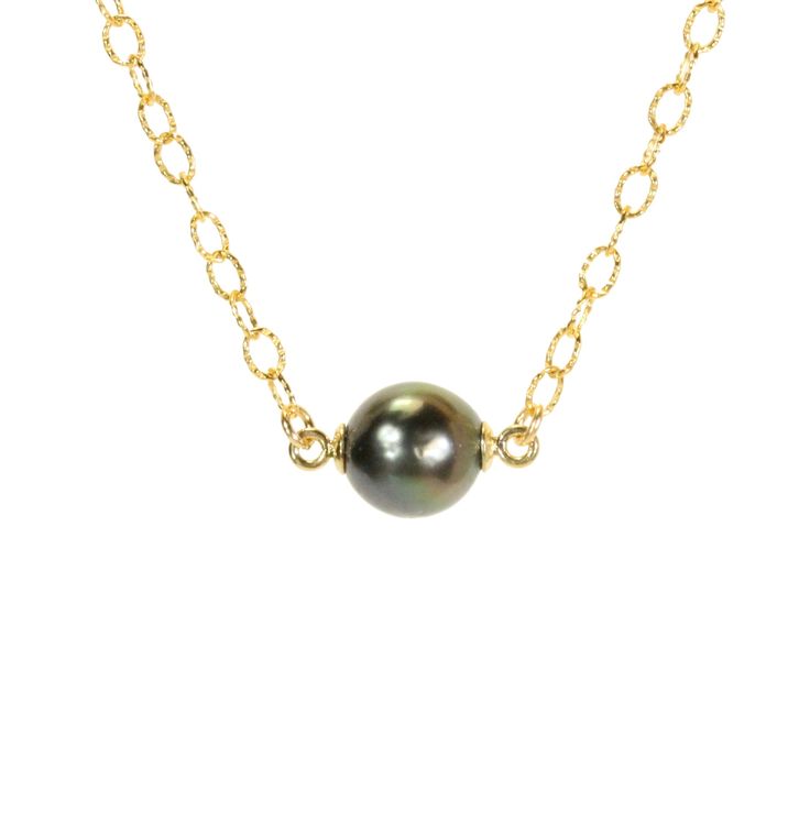 "Tahitian Pearl Necklace, south sea pearl jewelry, AA Tahitian pearl pendant, black pearl, Tahitian peacock pearl, floating pearl necklace - AAHRZTHG A genuine, naturally-colored AA grade black Tahitian Pearl hangs peacefully from a textured link, 14k gold filled or sterling silver chain in the length of your choice! Please choose your favorite as shown in the third photo. These pearls are approximately 9mm in size. These organic gems are formed from the black lip oyster in the two archipelagos Tahitian Pearl Drop Necklace As Gift, Tahitian Pearl Drop Necklace For Gift, Tahitian Pearl Charm Necklace With Round Pendant, Tahitian Pearl Necklace With Round Pendant And Pearl Charm, Gold Tahitian Pearl Necklace With Pearl Charm, Tahitian Pearl Pendant Jewelry As Gift, Tahitian Pearl Pendant Necklace As Gift, Tahitian Pearl Round Pendant Necklace For Gift, Tahitian Pearl Necklace In Black As A Gift