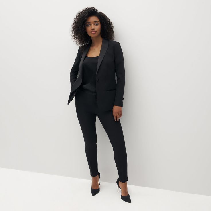 Introducing your new favorite pant, our women's black tuxedo pants! Whether you are walking down the aisle or down a red carpet, you will forget what that you're in black-tie attire and carry yourself with confidence all night long. Pair our women's black tuxedo pants with sneakers or a stiletto heel and hit the town. Fitted Fall Wedding Pantsuit, Fall Wedding Fitted Pantsuit, Tailored Elegant Tuxedo For Work, Tailored Elegant Formal Pantsuit, Tailored Elegant Pantsuit For Formal Occasions, Elegant Tailored Pantsuit For Formal Occasions, Elegant Fall Pantsuit For Formal Occasions, Elegant Tailored Dress Pants For Party, Fitted Dress Pants For Fall Office Wear