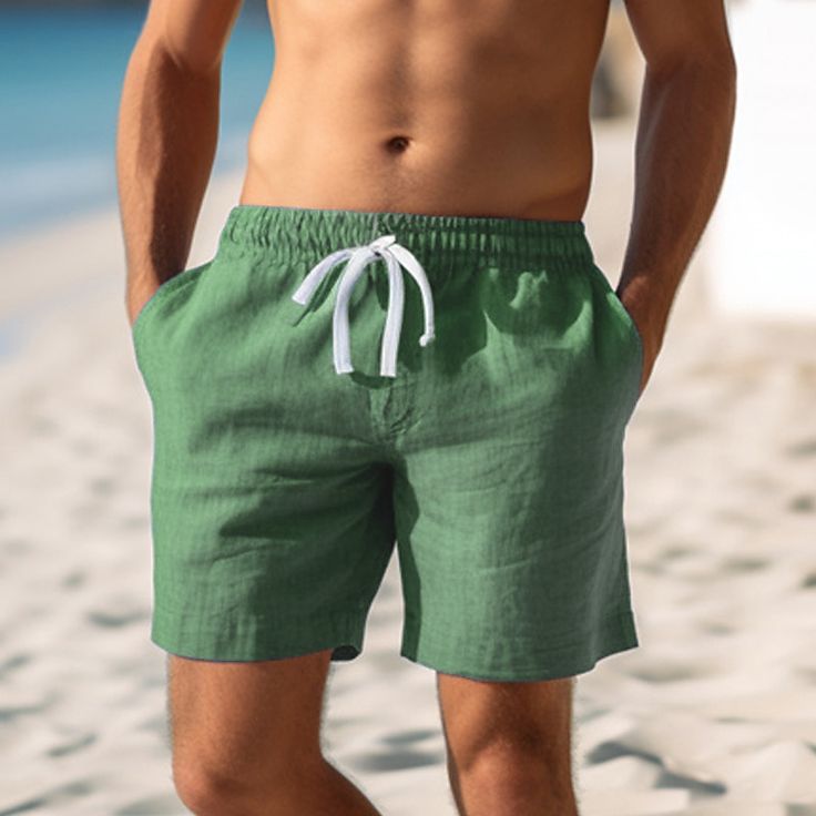 Season:Summer; Fabric:Linen Cotton Blend; Gender:Men's; Style:Fashion,Classic Style; Occasion:Casual,Daily,Holiday; Fit Type:Regular Fit; Function:Comfort,Breathable; Waistline:Mid Waist; Pattern:Plain; Design:Straight Leg,Elastic Waist,Drawstring; Pants Type:Summer Shorts,Linen Shorts,Shorts; Fly Type:Elasticity,Drawstring; Front page:FF; Listing Date:12/13/2023; Hips:; Length:; Waist:; Fit US Size:null; Fit UK Size:null; Fit EU Size:null; Pants Length:Above Knee Summer Swimwear With Built-in Shorts, Summer Beach Party Bottoms With Built-in Shorts, Summer Swimwear With Built-in Bermuda Shorts, Beachwear Bottoms With Built-in Shorts For Beach, Bottoms With Built-in Shorts For Beach Party, Green Swimwear With Built-in Shorts For Beach, Summer Bottoms With Built-in Shorts For Beach Party, Beachy Bottoms With Built-in Shorts For Beach, Summer Swimwear With Built-in Shorts For Summer Outings