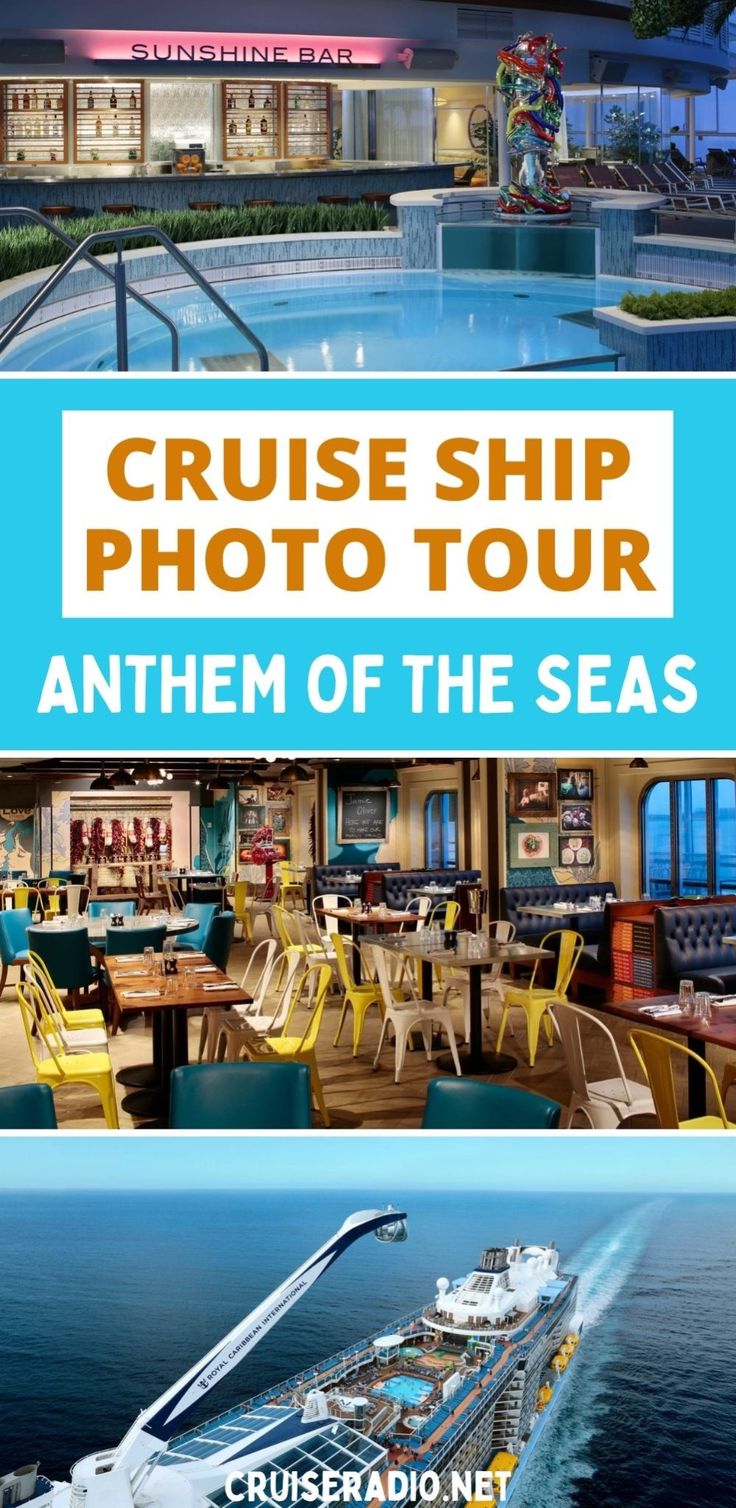 the cruise ship photo tour is shown in two different pictures, with text overlaying it