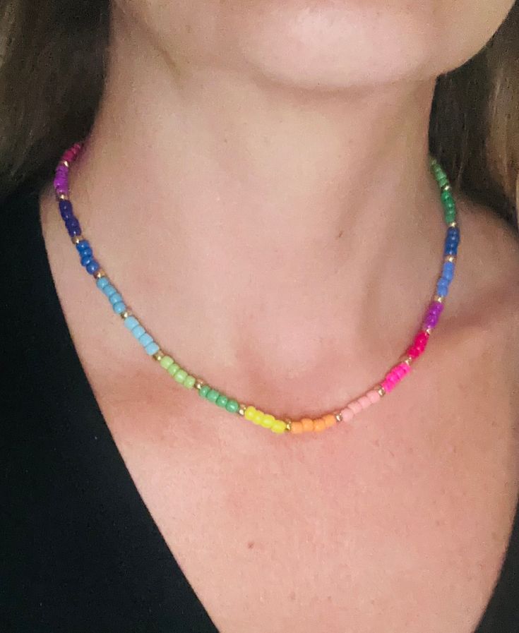 This is the cutest, trending bead necklace you need for all your summer outfits! It is perfect for layering with your other gold chains too.  The colors, the quality, the details- you need one!  length 14-16" but if you need an exact length just let me know in the notes or personalization section. Trendy Colorful Beaded Necklaces With Letter Beads, Trendy Colorful Beaded Necklace With Letter Beads, Casual Beaded Necklaces For Spring Gift, Casual Beaded Necklace For Spring Season Gift, Trendy Colorful Necklace With Tiny Beads, Colorful Letter Beads Necklace For Summer, Colorful Summer Necklaces With Letter Beads, Colorful Summer Letter Beads Necklace, Rainbow Letter Beads Necklaces For Summer