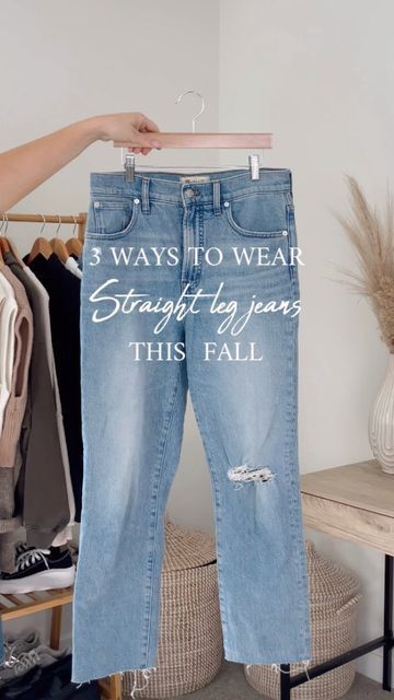 Annie Paventy | Style Guides on Instagram: "3 ways to wear straight leg jeans this fall! These are from @madewell and are currently 25% off!Comment and tell me which one you would wear👇🏻 Also don’t forget to save this post so you can come back to it when you need an outfit idea! 🖤#straightlegjeans #denim #falloutfits #fallstyle" Annie Paventy, Straight Leg Jeans Outfits Fall, Jeans Outfits Fall, Straight Leg Jeans Outfits, 3 Ways To Wear, Jeans Outfit Fall, Outfit Idea, Jean Outfits, Come Back