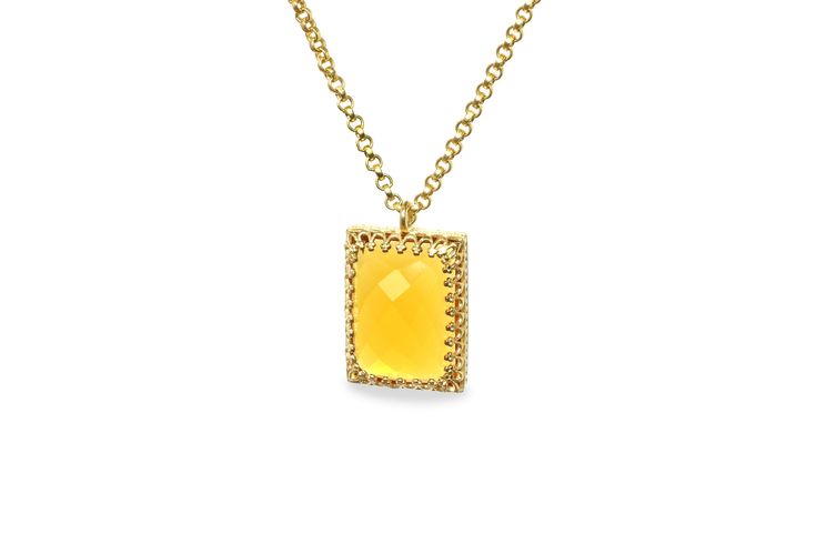 Enjoy wearing the unmistakable elegance of Citrine in this long necklace. A yellow pendant necklace with an intricate design that will be a perfect stylish finishing touch to your outfits. Have this birthstone jewelry as a gift for yourself or for someone you love. Citrine is a stone of bright and joyful energy. Finish is customizable to other materials Can be purchased in different necklace lengths Nickel Free and Tarnish Resistant Thoughtfully packaged with a fancy gift kit Product specificati Delicate Yellow Gold Square Pendant Necklace, Delicate Yellow Gold Necklace With Square Pendant, Elegant Necklace With Rectangular Pendant And Cable Chain, Elegant Rectangular Pendant Necklace With Cable Chain, Luxury Gold Citrine Necklace, Elegant Rectangular Necklace With Delicate Chain, Yellow Gold Citrine Pendant Necklace, Fine Jewelry Citrine Necklace In Yellow Gold, Luxury Amber Necklaces For Anniversary