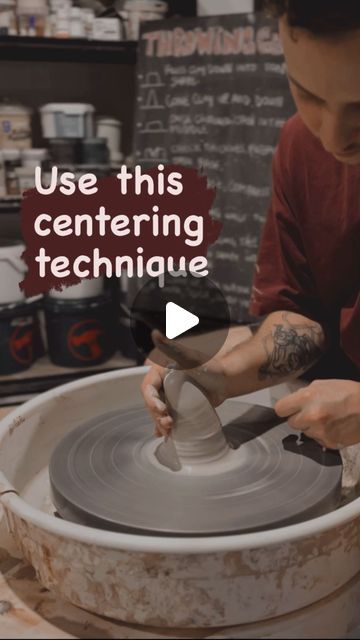 a man working on a pottery wheel with the words use this centering technique in front of him