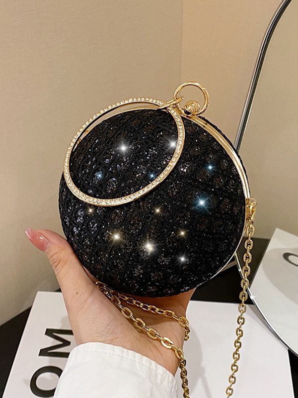 Sku CY-!162765 Material Polyester , Alloy , PU Feature Rhinestone , Chains , Geometric , Shiny Occasion Evening , Office , Beach , Urban Seasons Spring , Summer , Autumn Type Bags Accessories , Bags , Handbags , Crossbody Bags , Evening Bags Clutches Color GOLD,PINK,WHITE,BLACK,SILVER Size One_size Please consult the size chart we provide for this item's measurements to help you decide which size to buy.Please note: There may be 1-3cm differ due to manual measurement. CMINCH Diameter One_size 14 Black Handheld Portable Evening Bag, Black Portable Handheld Evening Bag, Portable Black Evening Bag, Elegant Evening Bag With Large Capacity For Party, Elegant Large Capacity Evening Bag For Parties, Large Capacity Clutch Shoulder Bag For Party, Large Capacity Crossbody Clutch For Parties, Large Capacity Shoulder Bag Clutch For Party, Portable Black Shoulder Bag For Party