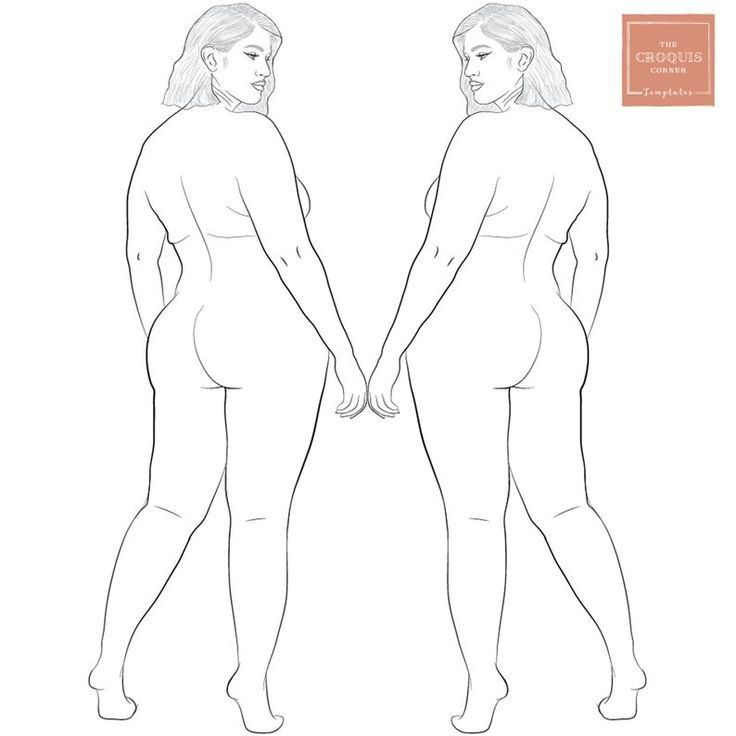 a line drawing of two women facing each other with their backs turned to the camera