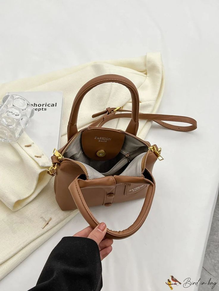 BirdinBag - Embossed Double Handled Small Designer Novelty Bag with Letter Detail Dome Bag, Novelty Bags, Word Wrap, Bag Bag, Color Khaki, Pu Leather, Satchel, Bag Lady, Sleek