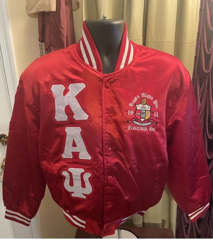 Enjoy this beautiful light quilted kappa alpha psi red with white letters satin baseball jacket!! turn heads everywhere you go... it's fire limited sizes available!! sizes are fit to size.. Dexter Jackson, Kappa Alpha Psi Fraternity, College Wardrobe, College Dorms, Light Quilt, Kappa Alpha Psi, Chesapeake Va, White Letters, Baseball Jacket