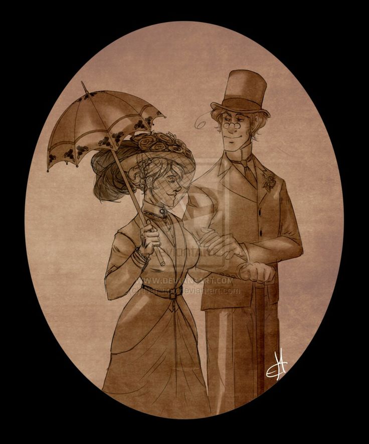 a drawing of two people standing next to each other with an umbrella over their heads