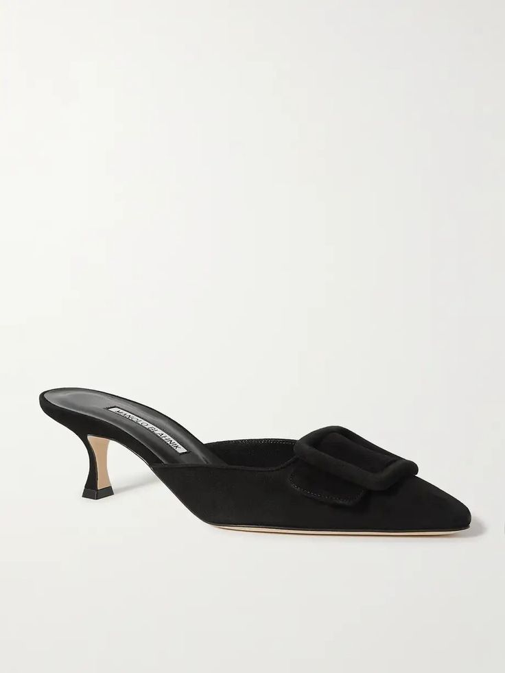 MANOLO BLAHNIK Maysale 50 buckled suede mules | NET-A-PORTER Classic Suede Mules With Buckle Closure, Classic Suede Mules With Pointed Toe, Chic Suede Mules With Suede Lining, Suede Mules With Buckle Closure And Open Heel, Elegant Formal Mules With Rectangular Buckle, Elegant Leather Mules With Rectangular Buckle, Classic Pointed Toe Mules With Buckle Closure, Chic Mules For Workwear With Buckle Closure, Classic Evening Mules With Buckle Closure