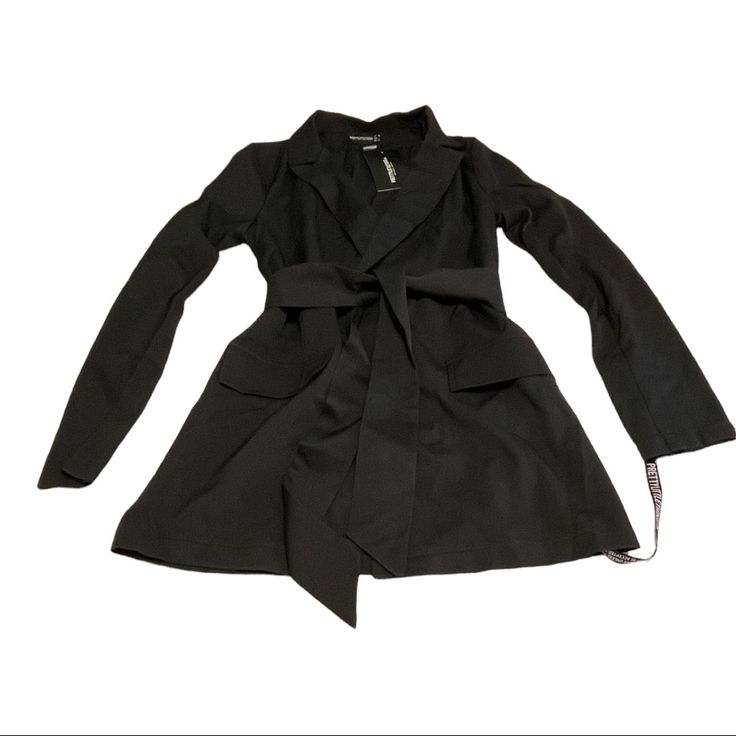 Pretty Little Thing Tall Black Tied Waist Suit Jacket. Us Size 6. Brand New. Polyester And Elastine. Classy. Fall Workwear Blazer With Tie Waist, Spring Blazer With Tie Waist And Long Sleeves, Spring Fitted Tie Waist Blazer, Spring Fitted Blazer With Tie Waist, Fall Long Sleeve Blazer With Tie Waist, Fitted Black Belted Blazer, Fall Blazer With Tie Waist And Long Sleeves, Black Fitted Belted Blazer, Fall Party Outerwear With Bow