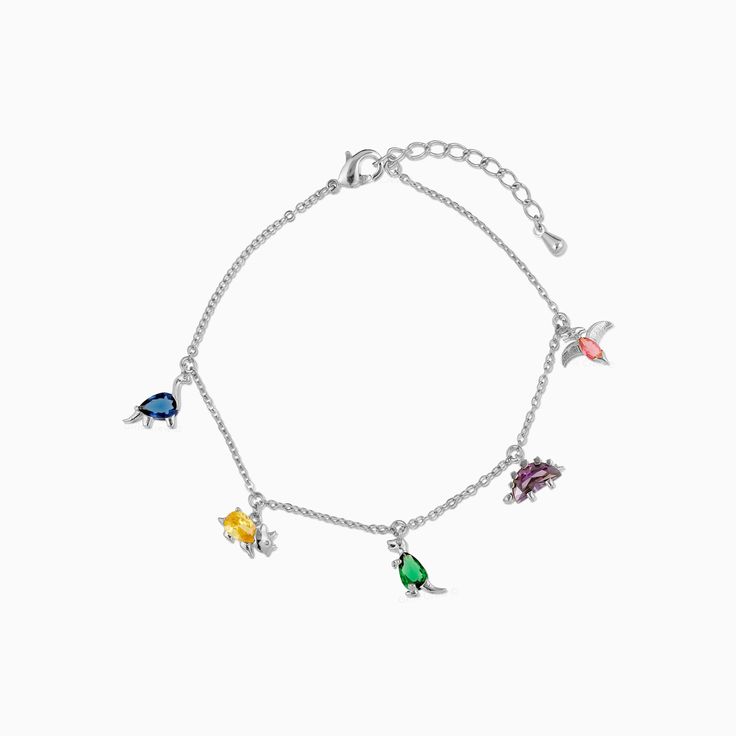 They may be petite, but they have a big RAWR! Shop our Dino Rawr Bracelet! This is so fun and adds so much color to any look. We love how playful this design is! 18k gold plated, 18k rose gold plated, or rhodium plated over brass with a protective coating Cubic zirconia stones 6" chain with a 1.5" extension 7mm charm length Shop our entire Dino Collection here! Trendy Multicolor Nickel-free Charm Bracelet, Trendy Multicolor Nickel Free Charm Bracelet, Fun Silver Jewelry For Friendship, Trendy Multicolor Charm Bracelet, Playful Silver Jewelry For Friendship, Cute Multicolor Nickel-free Bracelet, Cute Multicolor Nickel-free Bracelets, Trendy Adjustable Multicolor Chain Bracelet, Trendy Multicolor Adjustable Chain Bracelet