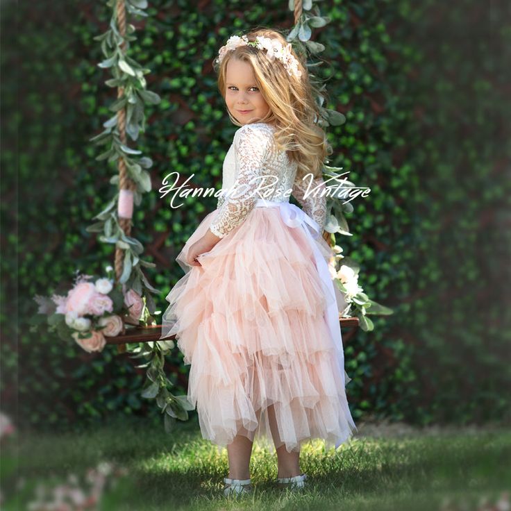 BLUSH LAYERED TULLE BOHO FLOWER GIRL DRESS - Hannah Rose Vintage Boutique Dance Portraits, Vintage Flower Girls, Rustic Flower Girl Dress, Lace Flower Girl Dress, Tulle Skirt Dress, Boho Flower Girl, Hannah Rose, Flower Girl Accessories, Rustic Flower Girls