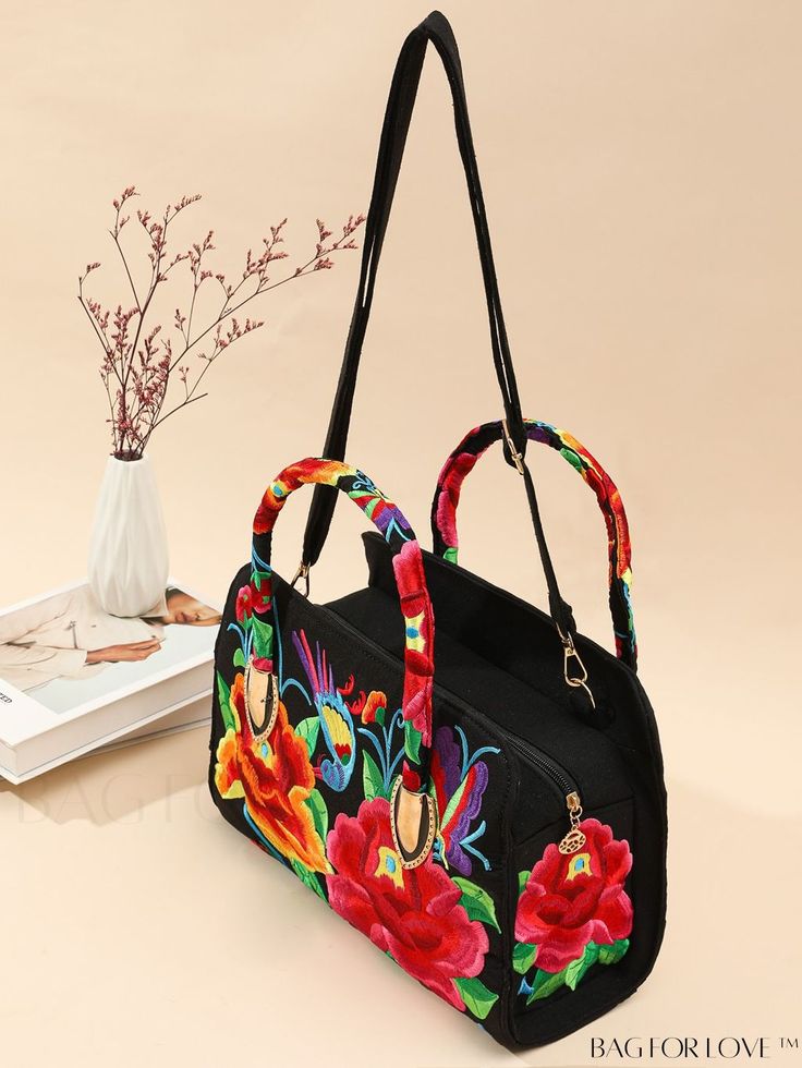 BagForLove - Embroidered Top Handle Bag with Bird & Floral Design - Perfect Mothers Day Gift Product Description Color Multicolor Strap Type Double Handle Details Embroidery Pattern Type Tribal Bag Size Small Style Vacation Type Top Handle Bag Features High-capacity Material Polyester Composition 100% Polyester Size Chart INCH CM Bag Length Bag Width Bag Height Handle Height Strap Length 12.6 inch 5.1 inch 8.3 inch 3.1 inch 55.1 inch Bag Length Bag Width Bag Height Handle Height Strap Length 32 Embroidered Handbag, Tote Bags Sewing, Floral Embroidered Top, Sewing Bag, Embroidery Pattern, Handle Bag, Embroidered Top, Womens Tote, Womens Tote Bags