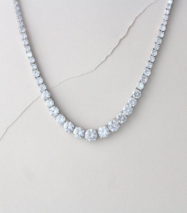 Crystal Bridal Necklace Bridal Jewelry Simple Wedding Necklace - Etsy New Zealand Dazzling Bridal Necklace With Prong Setting Crystals, Elegant Crystal Tennis Necklace For Wedding, White Crystal Tennis Necklace For Weddings, White Gold Tennis Necklace With Sparkling Stones For Wedding, White Gold Sparkling Stones Tennis Necklace For Wedding, Wedding Tennis Necklace With Brilliant Cut Cubic Zirconia, Brilliant Cut Cubic Zirconia Tennis Necklace For Wedding, Classic Bridal Necklace With Brilliant Cut Crystal, Dazzling Single Strand Diamond Necklace For Wedding