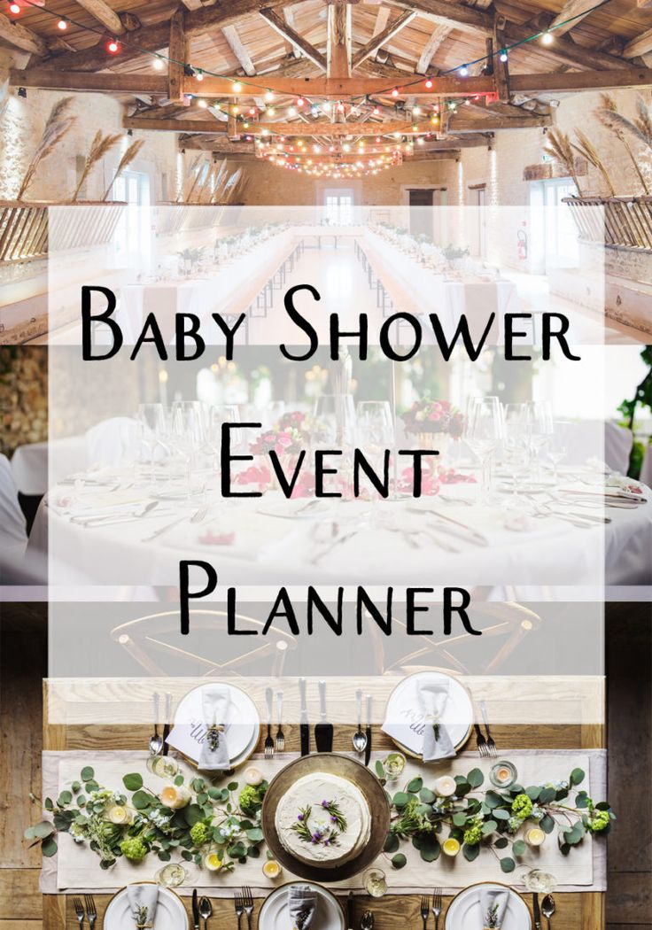 the baby shower event planner is displayed in front of a table with plates and place settings