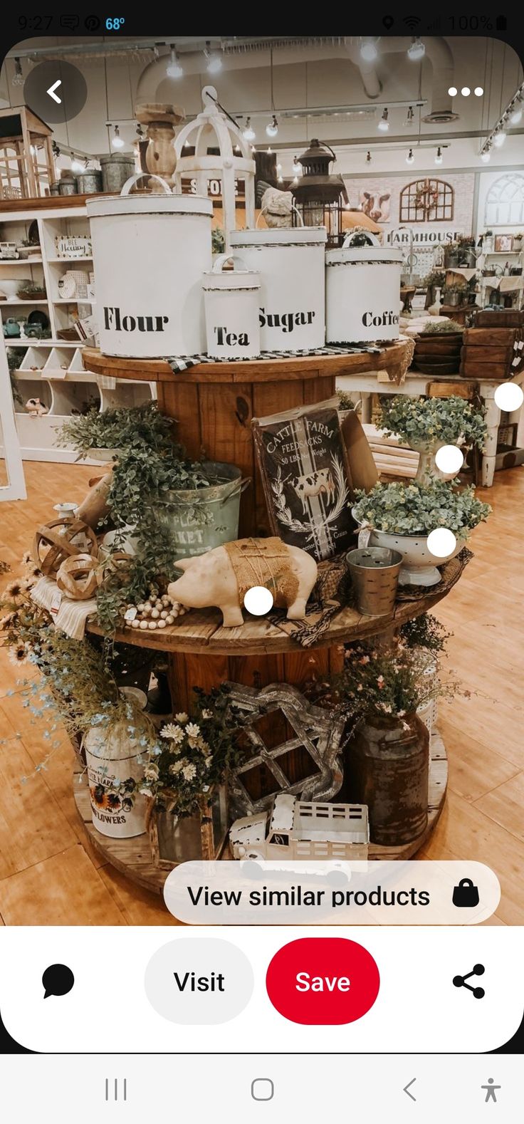 a display in a store filled with lots of plants and other things on top of it