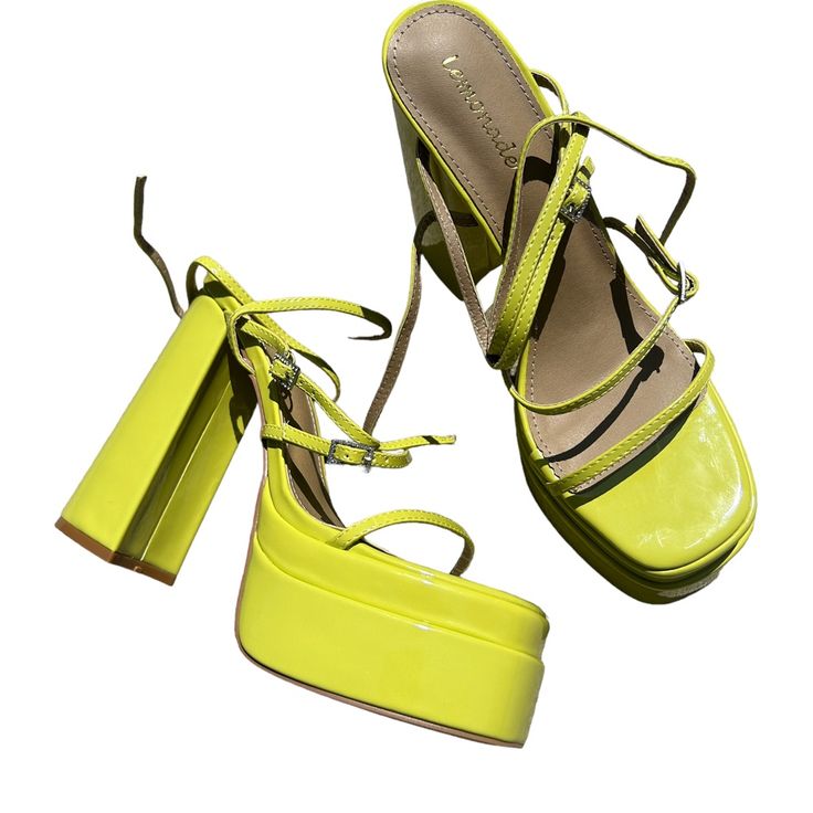 Chunky Block Heel 6.5” Platform 2” Straps With Small Silver Buckles Brand New!! Just Work For Pics *All Reasonable Offers Accepted!! Lime Green Heels For Spring Party, Neon Yellow Heels For Summer Parties, Yellow Strappy Heels For Spring, Trendy Yellow Heels For Summer, Chic Neon Yellow Heels For Summer, Chic Yellow Strappy Heels, Yellow Platform Heels For Spring, Chic Neon Yellow Summer Heels, Trendy Yellow Heels For Spring