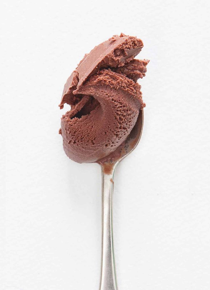 a scoop of chocolate ice cream on a spoon