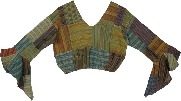 A handmade crop top in bohemian style is the new bohemian fashion for this Spring and Summer.  The elastic band below the bust helps to create a fitted silhouette and keeps the top in place, while the shorter length gives it a more casual and youthful look. #tlb #Sleeveless #vacationclothing #bohemianfashion #Handmade #GypsyCropTop Multicolor V-neck Peasant Top For Festival, Fitted V-neck Bohemian Peasant Top, Summer Cropped Bohemian Peasant Top, Multicolor Cotton Cropped Crop Top, Summer Bohemian Cropped Peasant Top, Multicolor Cropped Cotton Crop Top, Multicolor Cotton Crop Top, Multicolor Cropped Bohemian Tops, Summer Patchwork Crop Top