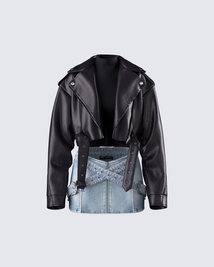 Fall Mini Skirt Outfit, Fall Mini Skirt, Black Cropped Jacket, Kpop Dress, Style List, Male Clothing, Black Jeans Outfit, Chanel Perfume, Leather Jacket Outfits