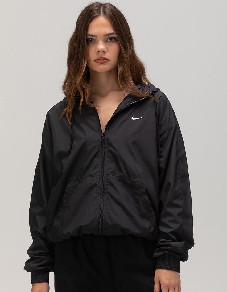 Nike Sportswear Essential Jacket. With A Classic Sport Look And A Lightweight Feel, This Jacket Is Ready For Whatever The Day Throws At You. Dropped Shoulders And An Oversized Fit Gives You A Casual Feel That You Can Rock All Day. Uv-Resistant Fabric Helps Protect You From The Sun. Pockets Provide Quick Storage For Keys, Phone And Cold Hands. Embroidered Swoosh Logo. This Product Provides Uva And Uvb Protection From The Sun Only In The Areas Covered By The Garment. 100% Polyester. Machine Wash. Imported.model Is Wearing A Size Small. Model Measurements:height: 5'8" Bust: 31"waist: 23.5"hips: 34.5" Nike Jacket Women Outfit, Nike Jacket Women, Womens Sweat Shorts, Wwe T Shirts, Flannel Sweatshirt, Jacket Nike, Womens Wide Leg Pants, Gift Inspo, Girls Graphic Tee