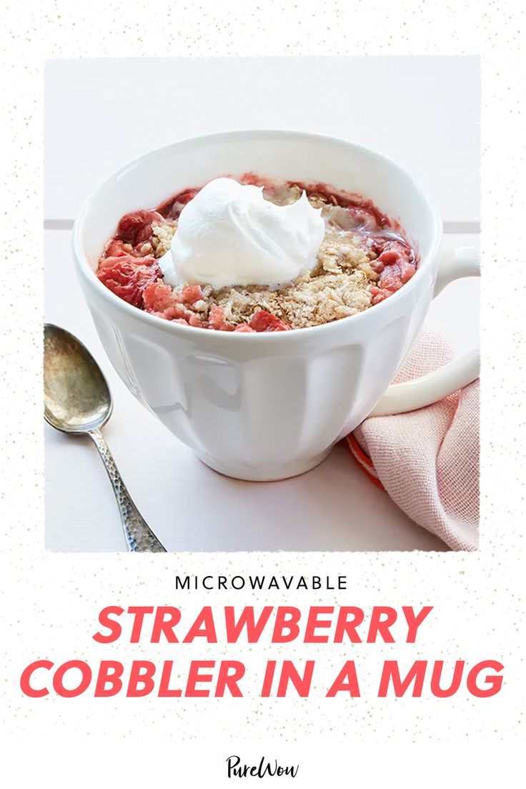 a bowl of strawberry cobbler in a mug