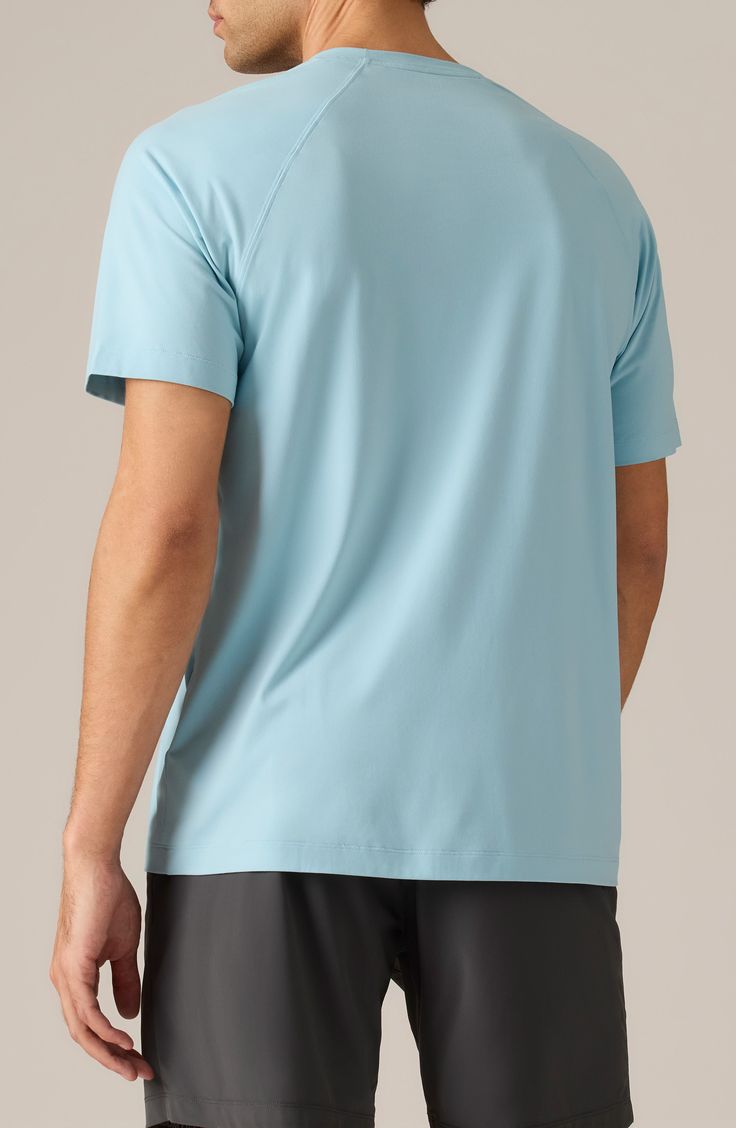 Stretchy moisture-wicking fabric keeps up with you at any intensity in a T-shirt sporting 50+ sun protection and GoldFusion anti-odor technology. 28" length (size Medium) Crewneck Short sleeves UPF 50+ sun protection Antimicrobial fabric engineered to inhibit the growth of odor-causing germs Moisture-wicking fabric engineered for dryness and comfort 90% recycled polyester, 10% elastane or 56% nylon, 33% polyester, 11% elastane Machine wash, tumble dry Imported Moisture-wicking Short Sleeve T-shirt With 4-way Stretch, Moisture-wicking Athletic Fit T-shirt For Outdoor, Athletic Fit Go-dry T-shirt For Light Sports, Summer Crew Neck T-shirt For Light Sports, Relaxed Fit Short Sleeve T-shirt For Light Sports, Breathable T-shirt For Light Sports In Summer, Casual Stretch Dri-fit Tops, Blue Technical Workout T-shirt, Athleisure Go-dry Short Sleeve T-shirt