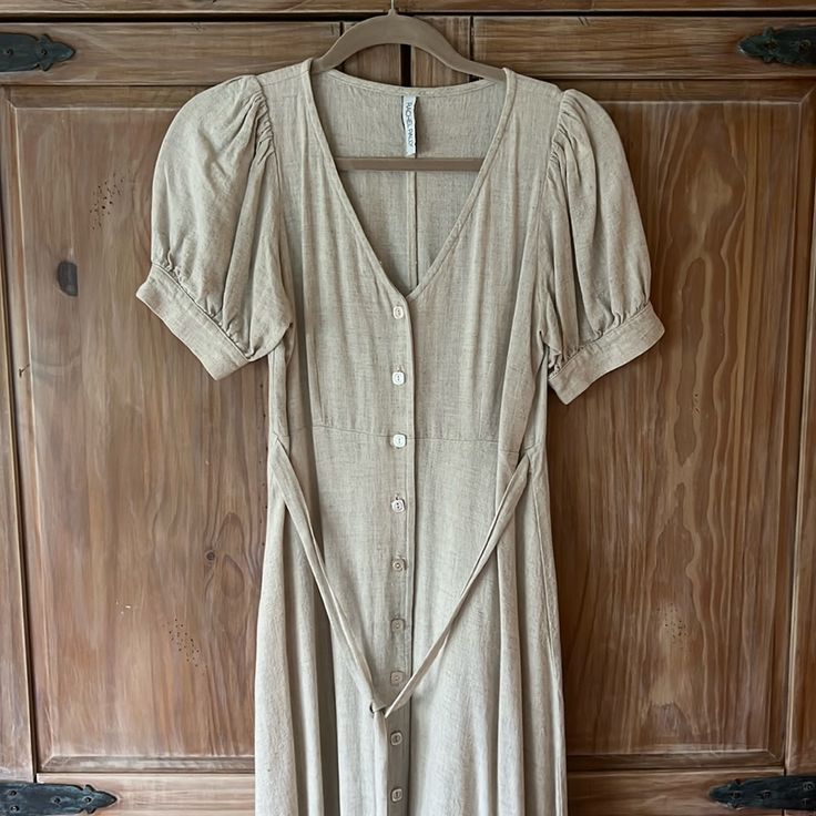 Rachel Pally Linen Dress Euc Xs Oatmeal Color Beige Short Sleeve Maxi Dress For Brunch, Beige Knee-length Midi Dress For Brunch, Cream Short Sleeve Maxi Dress For Brunch, Linen Style Fashion, Rachel Pally, Oatmeal Color, Linen Style, Natural Colors, Winter 2024