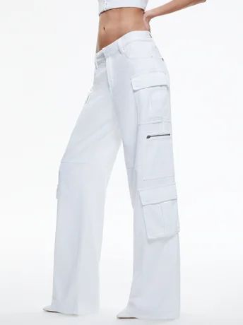 Women's Most Wanted Designer Looks | Alice + Olivia Baggy Cargo Jeans With Straight Leg, White Wide Leg Cargo Jeans With Multiple Pockets, White Wide-leg Cargo Jeans With Multiple Pockets, Baggy Cargo Jeans With Straight Legs In Utility Style, Trendy White Full Length Cargo Jeans, Trendy White Full-length Cargo Jeans, White High Rise Cargo Jeans, Trendy White Cargo Jeans With Multiple Pockets, Baggy Straight Leg Jeans With Flap Pockets