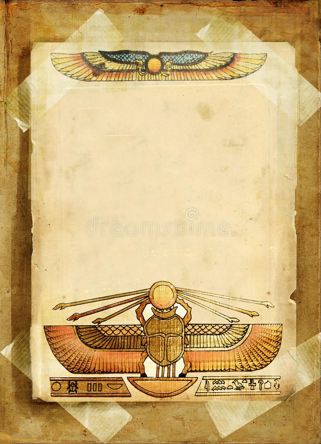 an ancient egyptian painting on parchment paper with the image of an egyptian winged bird above it