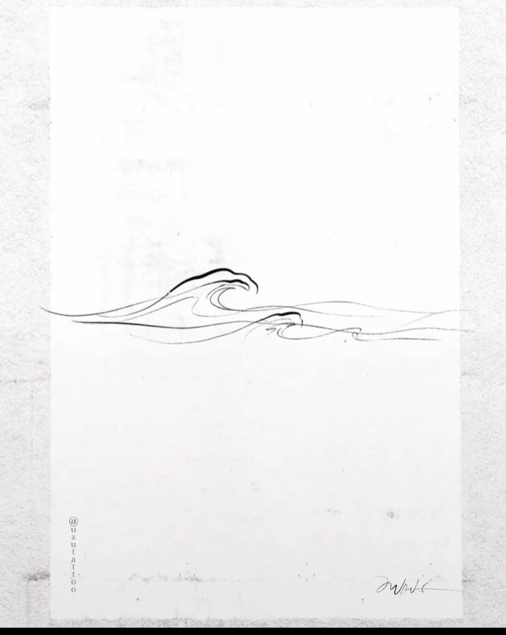 an ink drawing of waves in the ocean