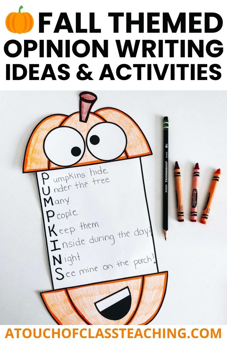 an orange pumpkin writing activity with the words fall themed opinion writing ideas and activities on it