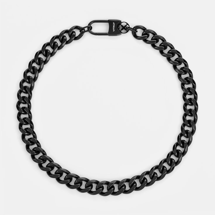 polished-black Everyday Oval Link Necklace With Carabiner Clasp, Modern Cuban Link Necklace With Adjustable Chain For Everyday, Black Oval Link Necklace, Everyday Link Chain Necklace With Adjustable Chain, Everyday Cuban Link Necklace With Cable Chain, Everyday Link Necklaces With Lobster Clasp, Everyday Chain Link Necklace With Lobster Clasp, Everyday Black Necklace With Chunky Chain, Everyday Cuban Link Necklace With Oval Links