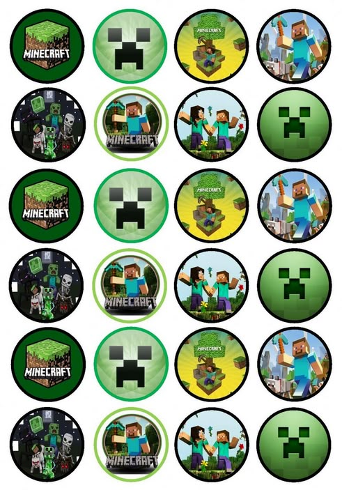 the minecraft badge collection is shown in several different colors and sizes, including green