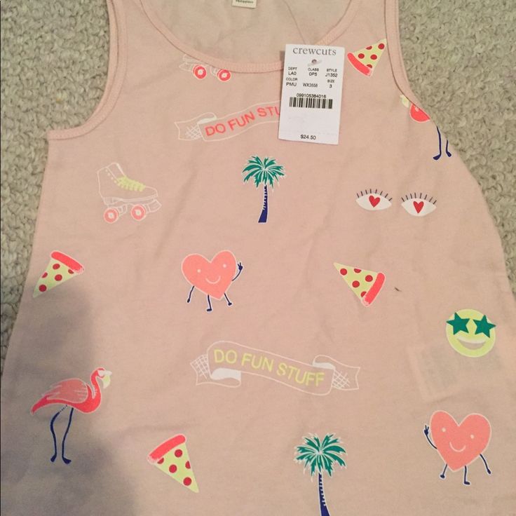 Fun Fun Fun Size 3 Tank Nwt $24.50 Pale Pink With Multi Playful Cartoon Print Tops For Spring, Casual Graphic Print Tops For Playtime, Summer Crew Neck Top For Playwear, Casual Letter Print Tops For Playtime, Cute Graphic Print Tops For Playtime, Summer Cartoon Print Top For Playwear, Cartoon Print Tops For Summer Playwear, Pink Cartoon Print Top For Summer, Cute Sleeveless Tops With Letter Print