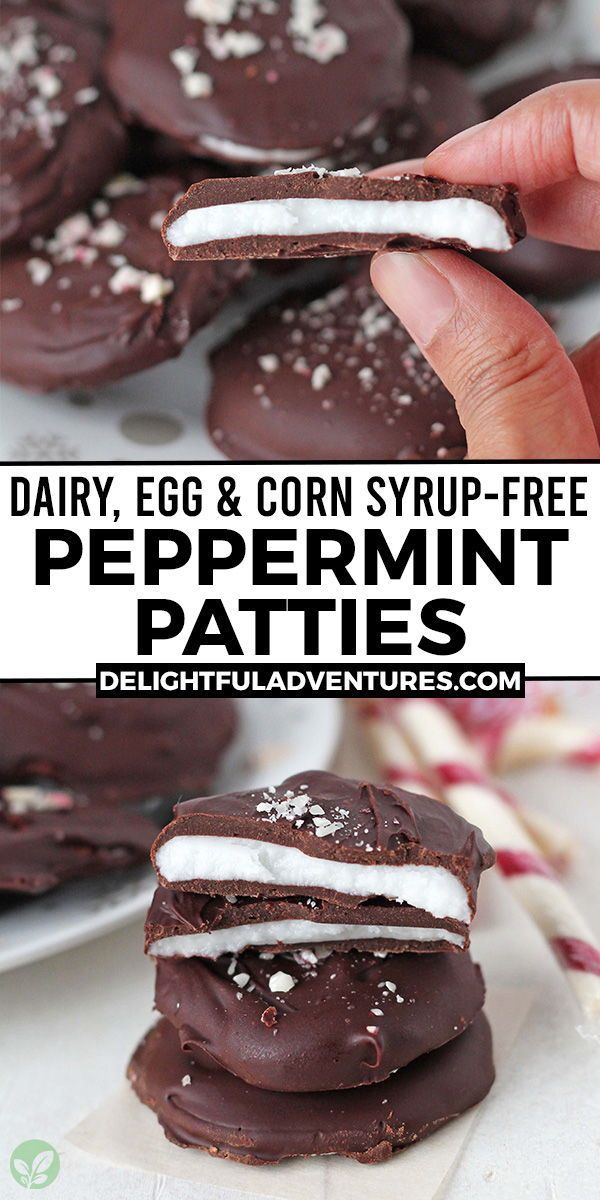 chocolate peppermint patties are stacked on top of each other and topped with marshmallows