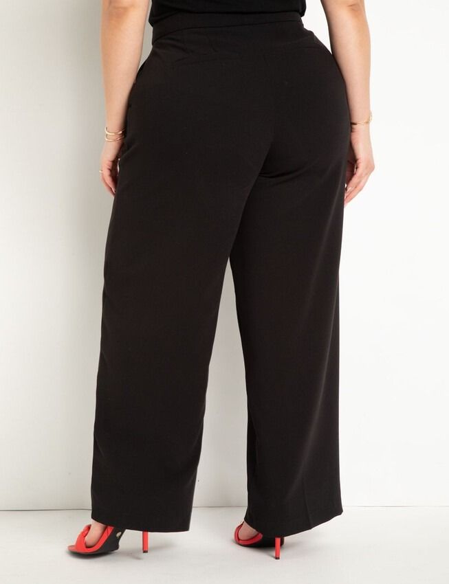 Straight Leg Doublecloth Pant | Eloquii Wide Leg Workwear Bottoms With Zip Fly, Wide Leg Bottoms For Workwear With Zip Fly, Stretch Trousers With Zipper Closure, Stretch Trousers With Zip Fly, Black Zipper Closure Bottoms For Work, Wide Leg Stretch Pants With Zip Fly, Stretch High-waisted Pants, Chic Straight Pants With Zip Fly, Stretch High-waisted Pants With Zipper Closure