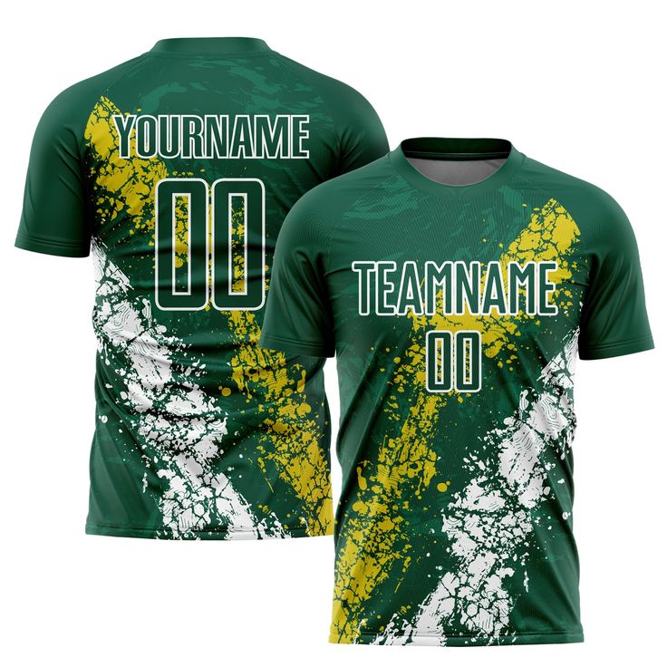 a green and yellow t - shirt with the words team name on it, that says your