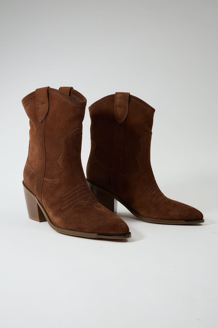 Heel height - 3.1in Calf Width - 5.8in Genuine Leather Lining - Flannel Fabric Step into unparalleled style and sophistication with the Jocasta Brown Women's Boots. Designed for the modern woman who values elegance and comfort, these boots are the ultimate wardrobe essential, seamlessly combining fashion-forward aesthetics with everyday practicality. Western Suede Heeled Boots For Winter, Western Style Suede Heeled Boots For Winter, Western Style Suede Mid-calf Boots For Winter, Classic High Ankle Heeled Boots For Fall, Fall Boots With Reinforced Heel And Pointed Toe, Formal Boots For Fall, Western Heeled Boots With Suede Lining, Western Heeled Boots With Suede Lining For Winter, Western Boots With Suede Lining For Winter