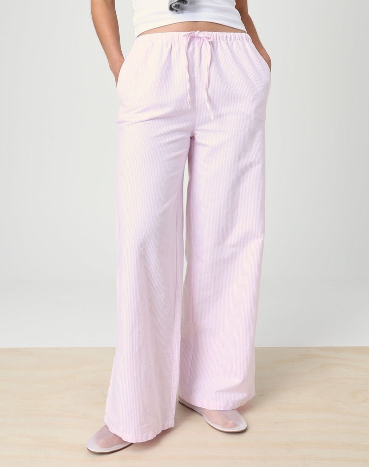 This cotton pant features a relaxed leg style, an adjustable tie waist and pockets. Tickled Pink, Cotton Pants, Pink Stripes, Best Sellers, Women's Fashion, Top Outfits, Pants, Pink, Clothes