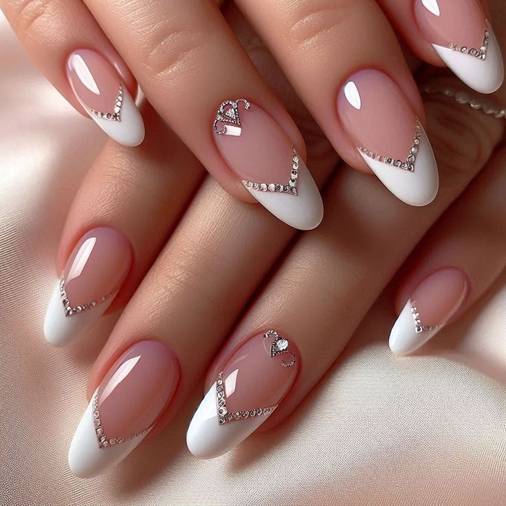 #nails #stylish_nails #nude #viva Nail Polish French Tip Ideas, Stone Nail Art Design, Nude Nails Design 2024, Nude Acrylic Nails With Design, French Nails Wedding, Nude Nails With Design, Wedding Nails Almond, Nude Nail Art, Elegant Touch Nails