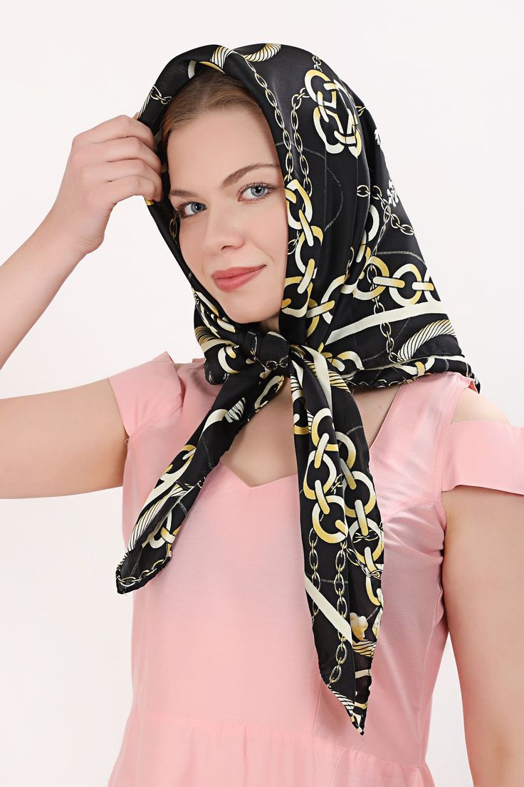 Size and Material: length 90 cm, width 90 cm. Made of high quality 100% pure mulberry silk, soft, smooth and shiny. Square bandana, classy neckerchief for women. Suitable for Any Occasion: This silk scarf can be used all year round, sun protection in the sun and keep warm in cold weather. It not only fits for everyday use, but also fits for parties, wedding, travelling, ceremonies and any important events, an exquisite gift for women and girls. Fashion Accessories: This head scarf is the perfect Silk Headscarf As A Gift, Elegant Square Headscarf, Black Silk Scarf As Summer Gift, Black Silk Scarf For Summer Gift, Elegant Black Summer Scarves, Black Square Silk Scarf Gift, Elegant Gold Square Silk Scarf, Trendy Black Silk Square Scarf, Trendy Black Square Silk Scarf