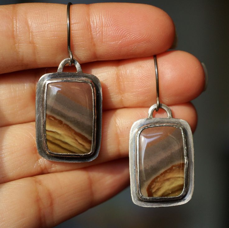 Landscape jasper stones with smooth front and flat back. These stones have a really unique pattern and deep cream, steel and brown color Brown Sterling Silver Earrings With Natural Stones, Brown Polished Agate Jewelry, Desert Pictures, Polychrome Jasper, Handmade Clay Jewelry, Jasper Earrings, Jasper Stone, Stone Earrings, Clay Jewelry